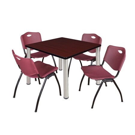 Kee Square Table & Chair Set, Wood, Metal, Plastic Top, Mahogany MPN:TB3636MHBPCM47BY