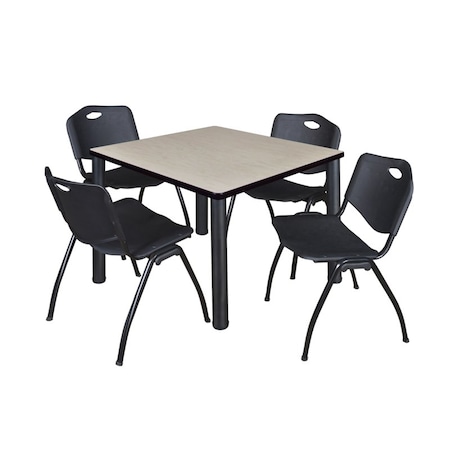 Kee Square Table & Chair Set, Wood, Metal, Plastic Top, Maple MPN:TB3636PLBPBK47BK