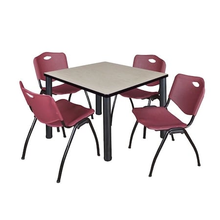 Kee Square Table & Chair Set, Wood, Metal, Plastic Top, Maple MPN:TB3636PLBPBK47BY