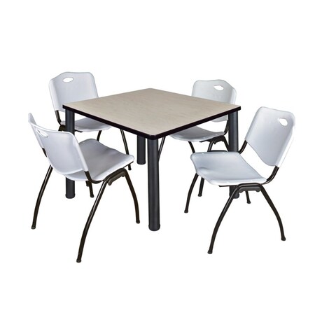 Kee Square Table & Chair Set, Wood, Metal, Plastic Top, Maple MPN:TB3636PLBPBK47GY