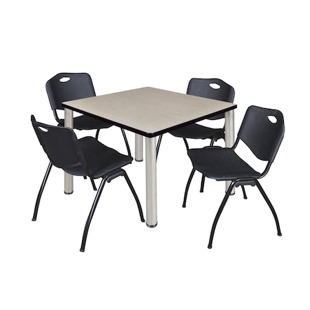 Kee Square Table & Chair Set, Wood, Metal, Plastic Top, Maple MPN:TB3636PLBPCM47BK