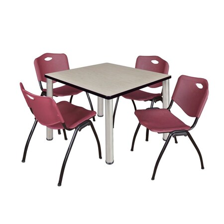 Kee Square Table & Chair Set, Wood, Metal, Plastic Top, Maple MPN:TB3636PLBPCM47BY