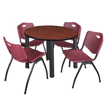 Kee Round Table & Chair Set, Wood, Metal, Plastic Top, Cherry MPN:TB36RNDCHBPBK47BY