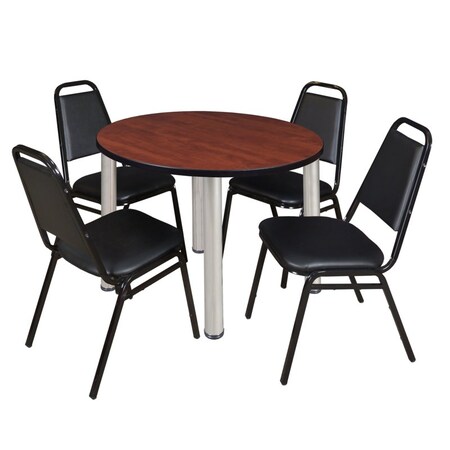 Kee Round Table & Chair Set, Wood, Metal, Vinyl Top, Cherry MPN:TB36RNDCHBPCM29BK