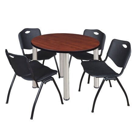 Kee Round Table & Chair Set, Wood, Metal, Plastic Top, Cherry MPN:TB36RNDCHBPCM47BK