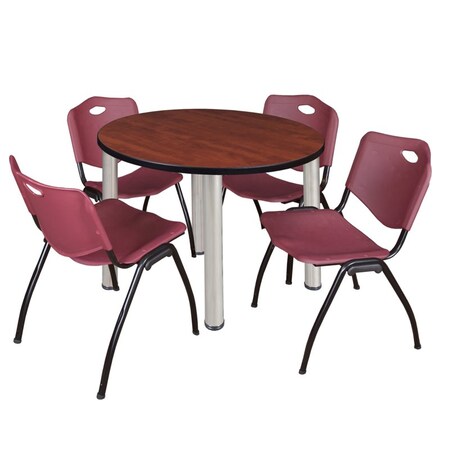 Kee Round Table & Chair Set, Wood, Metal, Plastic Top, Cherry MPN:TB36RNDCHBPCM47BY