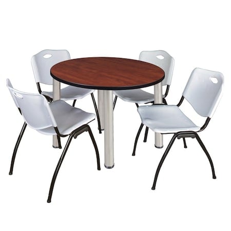 Kee Round Table & Chair Set, Wood, Metal, Plastic Top, Cherry MPN:TB36RNDCHBPCM47GY