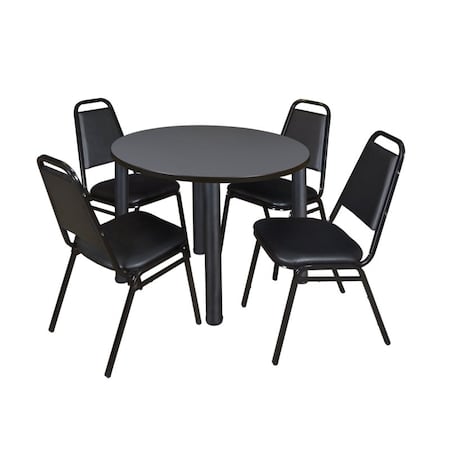 Kee Round Table & Chair Set, Wood, Metal, Vinyl Top, Grey MPN:TB36RNDGYBPBK29BK