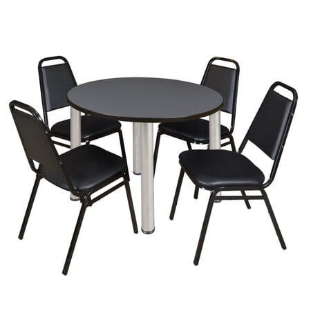 Kee Round Table & Chair Set, Wood, Metal, Vinyl Top, Grey MPN:TB36RNDGYBPCM29BK