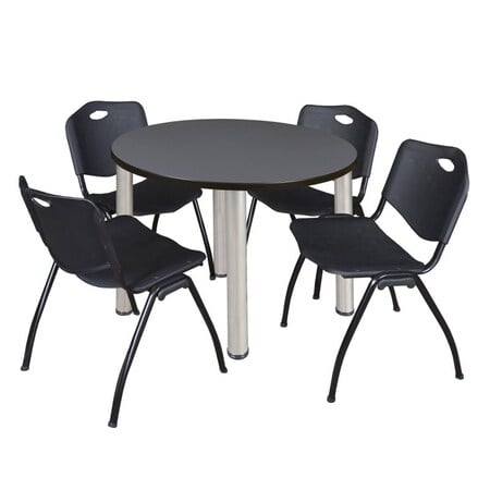 Kee Round Table & Chair Set, Wood, Metal, Plastic Top, Grey MPN:TB36RNDGYBPCM47BK