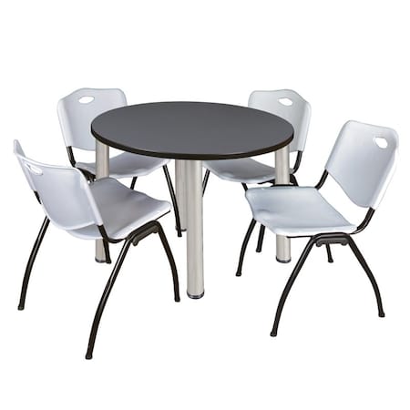 Kee Round Table & Chair Set, Wood, Metal, Plastic Top, Grey MPN:TB36RNDGYBPCM47GY