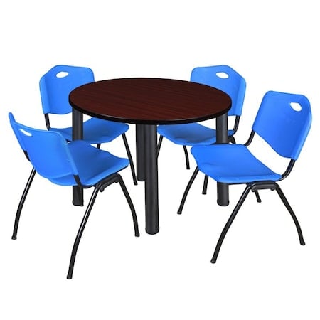 Kee Round Table & Chair Set, Wood, Metal, Plastic Top, Mahogany MPN:TB36RNDMHBPBK47BE