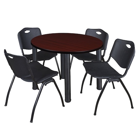 Kee Round Table & Chair Set, Wood, Metal, Plastic Top, Mahogany MPN:TB36RNDMHBPBK47BK