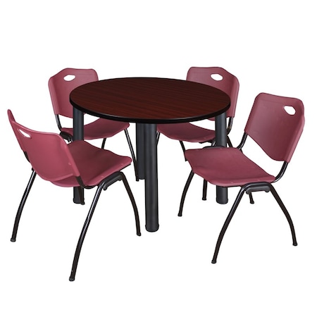 Kee Round Table & Chair Set, Wood, Metal, Plastic Top, Mahogany MPN:TB36RNDMHBPBK47BY