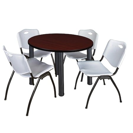 Kee Round Table & Chair Set, Wood, Metal, Plastic Top, Mahogany MPN:TB36RNDMHBPBK47GY