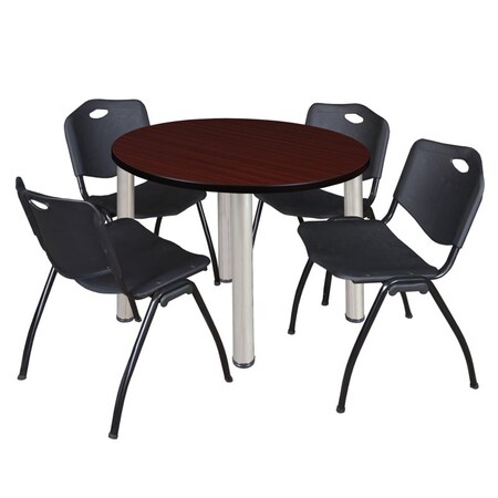 Kee Round Table & Chair Set, Wood, Metal, Plastic Top, Mahogany MPN:TB36RNDMHBPCM47BK