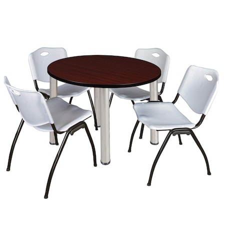 Kee Round Table & Chair Set, Wood, Metal, Plastic Top, Mahogany MPN:TB36RNDMHBPCM47GY