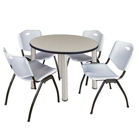 Kee Round Table & Chair Set, Wood, Metal, Plastic Top, Maple MPN:TB36RNDPLBPCM47GY