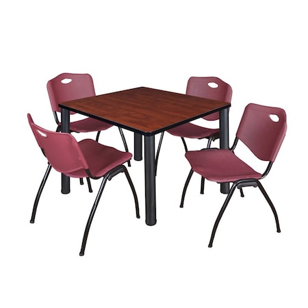 Kee Square Table & Chair Set, Wood, Metal, Plastic Top, Cherry MPN:TB4242CHBPBK47BY