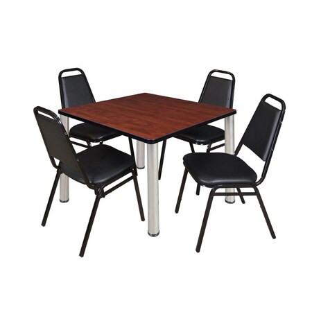 Kee Square Table & Chair Set, Wood, Metal, Vinyl Top, Cherry MPN:TB4242CHBPCM29BK