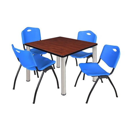 Kee Square Table & Chair Set, Wood, Metal, Plastic Top, Cherry MPN:TB4242CHBPCM47BE