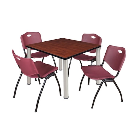 Kee Square Table & Chair Set, Wood, Metal, Plastic Top, Cherry MPN:TB4242CHBPCM47BY