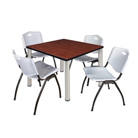 Kee Square Table & Chair Set, Wood, Metal, Plastic Top, Cherry MPN:TB4242CHBPCM47GY