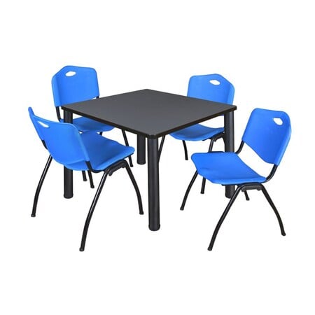 Kee Square Table & Chair Set, Wood, Metal, Plastic Top, Grey MPN:TB4242GYBPBK47BE