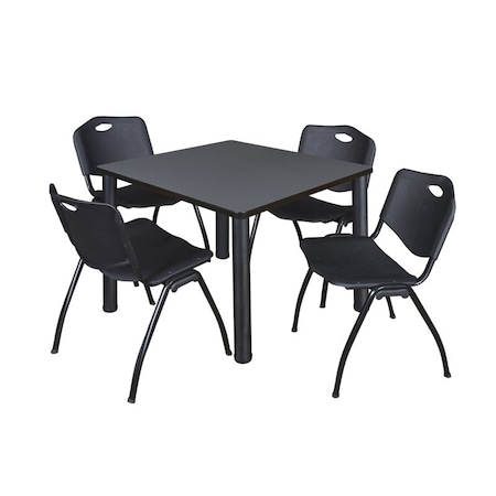Kee Square Table & Chair Set, Wood, Metal, Plastic Top, Grey MPN:TB4242GYBPBK47BK