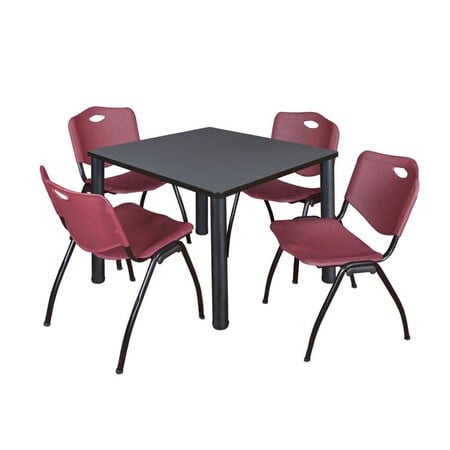 Kee Square Table & Chair Set, Wood, Metal, Plastic Top, Grey MPN:TB4242GYBPBK47BY