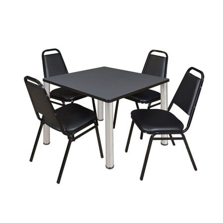Kee Square Table & Chair Set, Wood, Metal, Vinyl Top, Grey MPN:TB4242GYBPCM29BK