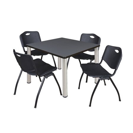 Kee Square Table & Chair Set, Wood, Metal, Plastic Top, Grey MPN:TB4242GYBPCM47BK