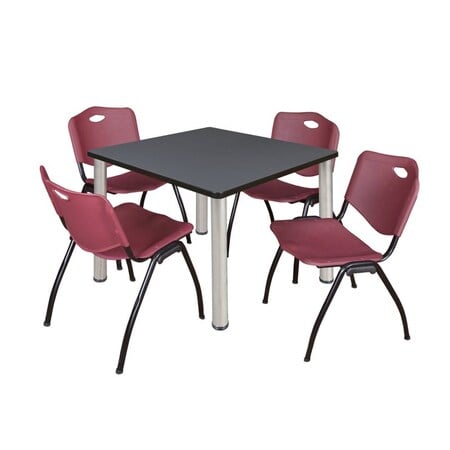 Kee Square Table & Chair Set, Wood, Metal, Plastic Top, Grey MPN:TB4242GYBPCM47BY