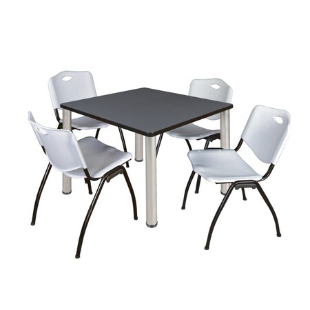 Kee Square Table & Chair Set, Wood, Metal, Plastic Top, Grey MPN:TB4242GYBPCM47GY