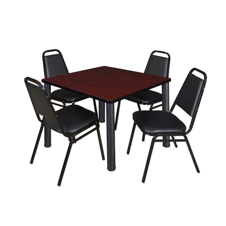 Kee Square Table & Chair Set, Wood, Metal, Vinyl Top, Mahogany MPN:TB4242MHBPBK29BK