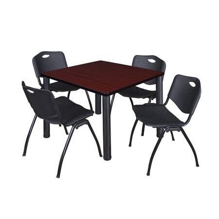 Kee Square Table & Chair Set, Wood, Metal, Plastic Top, Mahogany MPN:TB4242MHBPBK47BK