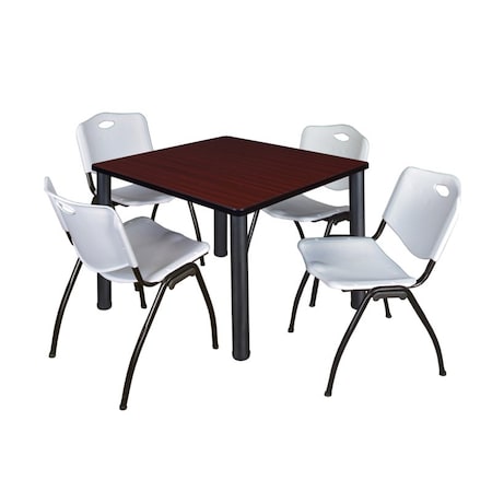 Kee Square Table & Chair Set, Wood, Metal, Plastic Top, Mahogany MPN:TB4242MHBPBK47GY
