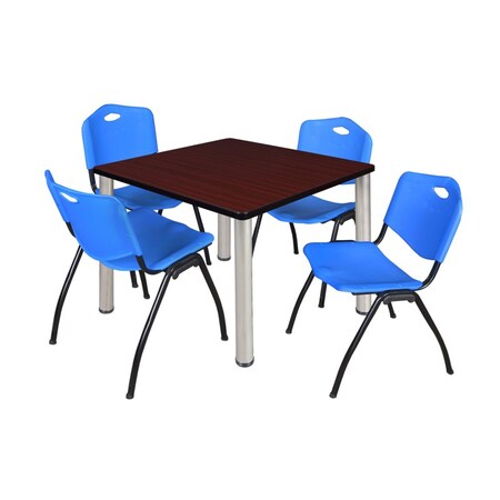 Kee Square Table & Chair Set, Wood, Metal, Plastic Top, Mahogany MPN:TB4242MHBPCM47BE
