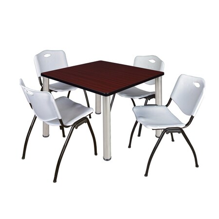 Kee Square Table & Chair Set, Wood, Metal, Plastic Top, Mahogany MPN:TB4242MHBPCM47GY