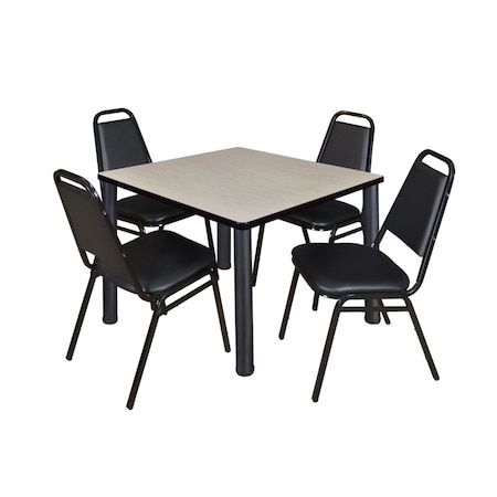 Kee Square Table & Chair Set, Wood, Metal, Vinyl Top, Maple MPN:TB4242PLBPBK29BK