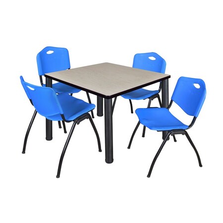 Kee Square Table & Chair Set, Wood, Metal, Plastic Top, Maple MPN:TB4242PLBPBK47BE