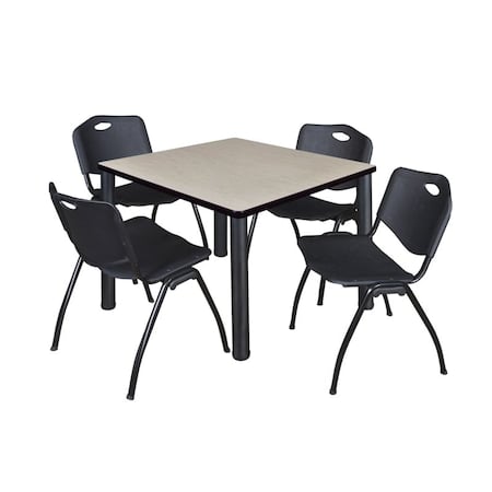 Kee Square Table & Chair Set, Wood, Metal, Plastic Top, Maple MPN:TB4242PLBPBK47BK