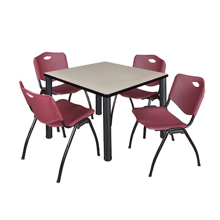 Kee Square Table & Chair Set, Wood, Metal, Plastic Top, Maple MPN:TB4242PLBPBK47BY
