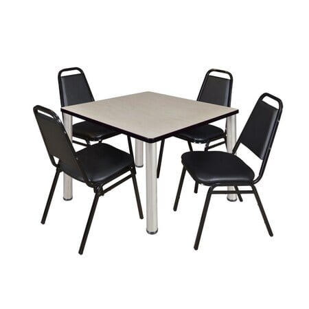 Kee Square Table & Chair Set, Wood, Metal, Vinyl Top, Maple MPN:TB4242PLBPCM29BK