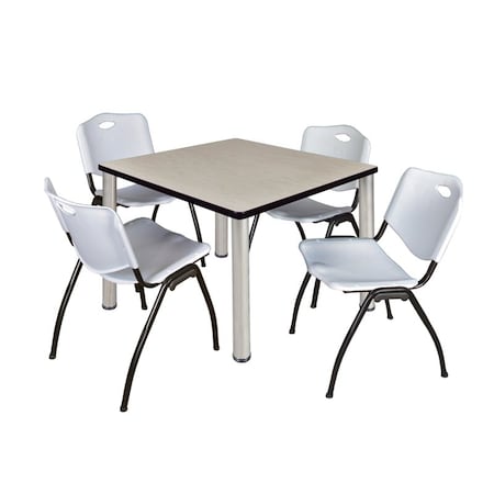 Kee Square Table & Chair Set, Wood, Metal, Plastic Top, Maple MPN:TB4242PLBPCM47GY