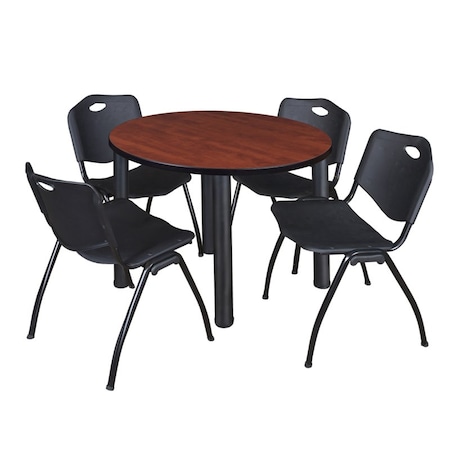 Kee Round Table & Chair Set, Wood, Metal, Plastic Top, Cherry MPN:TB42RNDCHBPBK47BK