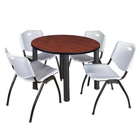 Kee Round Table & Chair Set, Wood, Metal, Plastic Top, Cherry MPN:TB42RNDCHBPBK47GY