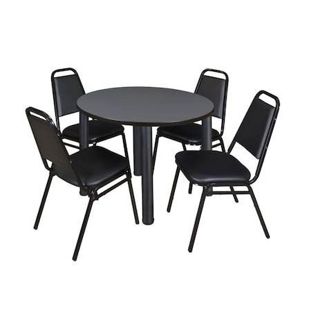 Kee Round Table & Chair Set, Wood, Metal, Vinyl Top, Grey MPN:TB42RNDGYBPBK29BK