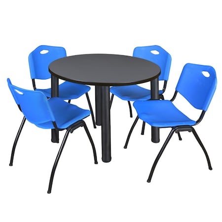 Kee Round Table & Chair Set, Wood, Metal, Plastic Top, Grey MPN:TB42RNDGYBPBK47BE