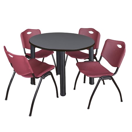 Kee Round Table & Chair Set, Wood, Metal, Plastic Top, Grey MPN:TB42RNDGYBPBK47BY